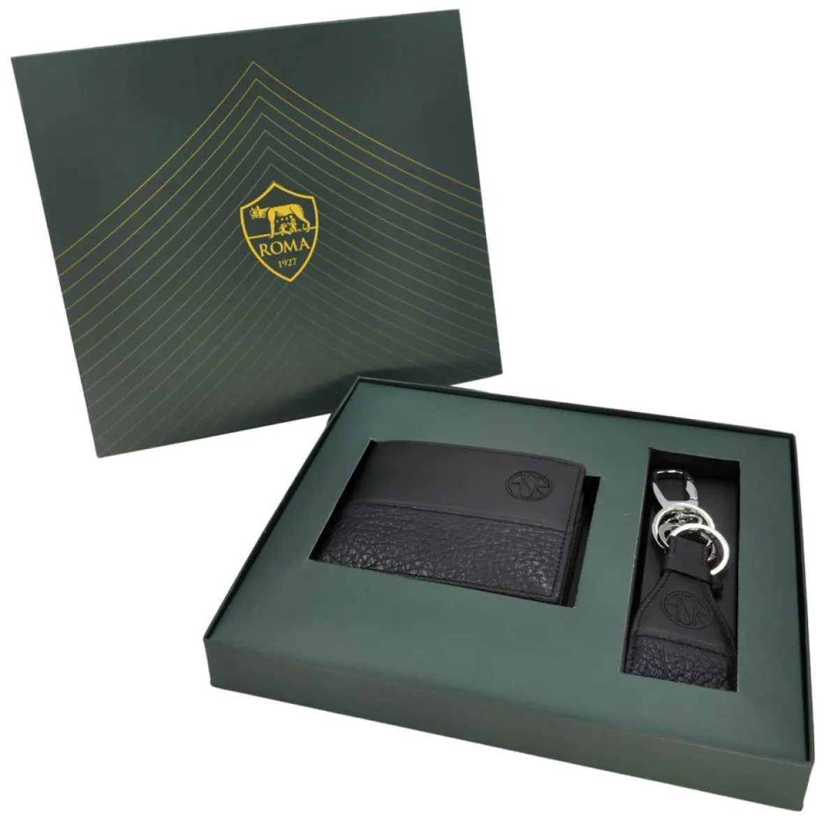 AS Roma Set Regalo Portafoglio e Portachiavi in Pelle ASR, Nero< Portafogli | Portachiavi
